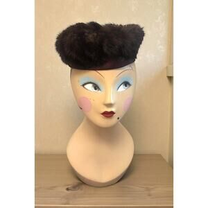 Vintage 1950s Evelyn Varon Exclusive Brown Mink Fur Hat Union Made USA Pillbox